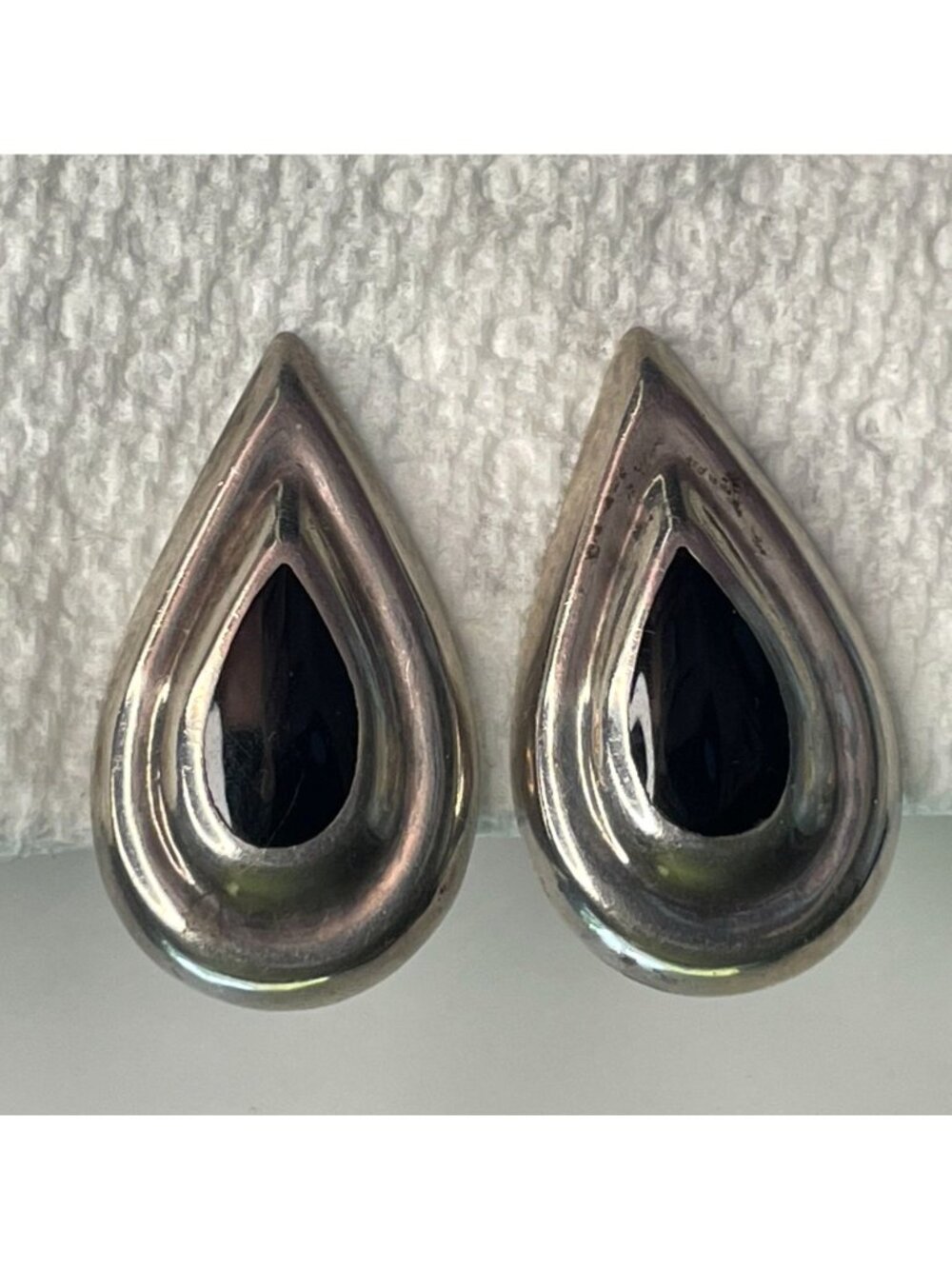 VTG Taxco Mexico Sterling Silver Modernist Sculptural Teardrop Clip-On Earrings